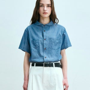 [유니폼브릿지] round collar chambray s/s shirt(womens) navy UB2534SH431MNA