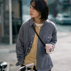 One Pocket Stripe Shirts (Blue Gray)