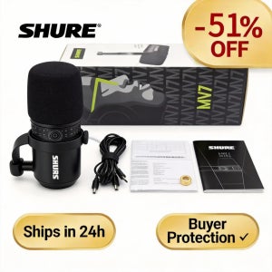 슈어 MV7 하이브리드 다이나믹 마이크 USB/XLR, 야외 라이브 사용 가능, 주파수 응답 내장 사운드 카드 마이크