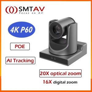 SMTAV AI 추적 NDI SDI 4K PTZ 카메라, 20X 광학 줌, 4Kp60 UHD 화상 회의 카메라, HDMI 3g-sdi USB LAN 지지대 POE