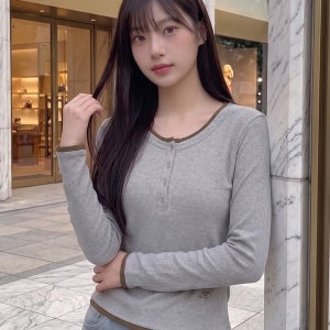 행텐 여성 포인텔 헨리넥 레이어드 티셔츠_그레이