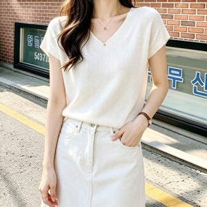 브이넥반팔니트 쿨니트 데일리니트 레이스가너무이뻐니트티