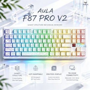 AULA F87 PRO V2 무선 기계식 키보드 87키 TKL 가스켓 핫스왑 가능 RGB 도트 매트릭스 스크린 트라이 모드 게이밍 키보드