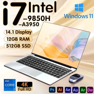 신제품 인텔 I7-9850H 슬림 오피스 노트북 14.1인치 윈도우 11 프로 12GB RAM 512GB 1TB SSD 1920*1080 오피스 스터디 컴퓨터 PC