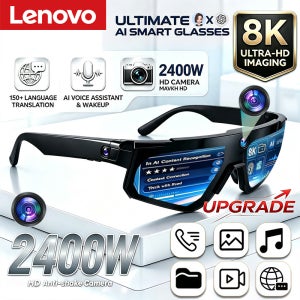 레노버 AI 스마트 글래스 ChatGPT 8K 카메라 2400W 흔들림 방지 사이클링 비디오&사진 스포츠 선글라스 듀얼 마이크 32GB 방풍 고글