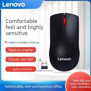 큰 빨간 점 디자인의 레노버 M120 프로 무선 마우스, USB 인터페이스, e스포츠 게임 및 노트북 액세서리에 적합