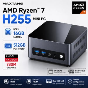 맥스탱 H255 게이밍 미니 PC AMD 라이젠 7 H 255 (업그레이드된 8745HS) 라데온 780M 최대 4.9GHz 8코어16스레드 USB4 2*2.5G LAN 트리플 4