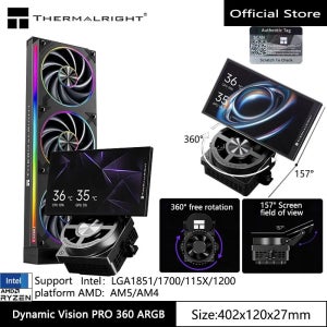 써멀라이트 다이나믹 비전 프로 360 ARGB 올인원 수냉 라디에이터, 5.5인치 스크린/일체형 디스플레이 팬/회전식 콜드 헤드