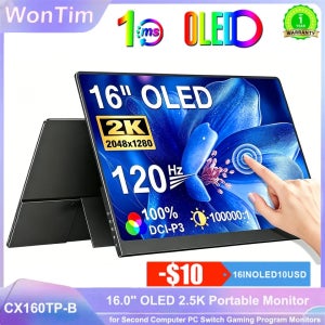 원팀 16.0인치 4K OLED 스크린 휴대용 모니터 100% DCI-P3 디스플레이 1MS 아이케어 PC 120hz 노트북 맥 NUC 미니 PC VESA LS 스탠드