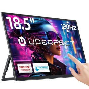 UPERFECT 휴대용 모니터 터치스크린 18.5인치 120hz(VESA 포함) 및 180° 조절식 스탠드 초슬림 및 경량 UHD FreeSync IPS HDR 게임 디스플레이 U