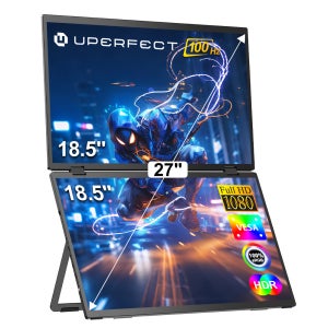 UPERFECT 18.5인치 듀얼 스크린 휴대용 모니터 100Hz 100% sRGB 1080P HDR PC 휴대폰 게임 콘솔용 접이식 다용도 솔루션