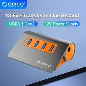 ORICO USB 3.1 허브 알루미늄 USB 3.1 분배기, 데스크탑 노트북 PC 컴퓨터 액세서리용 12V 전원 어댑터 포함, 10Gbps