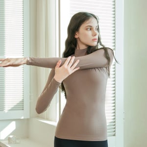 런닝 소프웜 하이넥 티셔츠 연예인요가복 요가복긴팔 그레이브라운