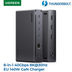 UGREEN Thunderbolt4 USB 허브 8-in-1 도킹 스테이션 40Gbps, MacBook 노트북용 Thunderbolt 4 3개 4K60Hz 8K30Hz 1000Mb