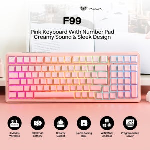 Aula F99 게이밍 기계식 키보드 Urtral 쓰리 모드 2.4G 무선 유선 핫스왑 PBT 개스킷 RGB PC 노트북 게이머용 99키, 타이핑 최적화, PC, 핫스왑 스위치,