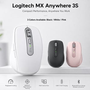 로지텍 MX 애니웨어 3S 무선 블루투스 마우스: 사일런트 클릭 8000DPI 휴대용 멀티디바이스 마우스 (노트북 및 PC용)