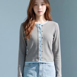 행텐 여성 포인텔 레이어드 가디건_다크그레이