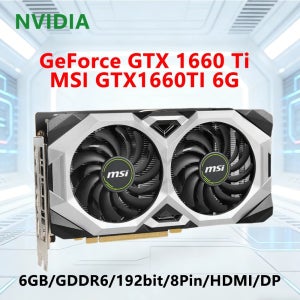 MSI NVIDIA GTX 1660 Ti 6GB GDDR6 192비트 GPU, PCI-E 3.0, HDMI, DP, 8핀 PSU, 120W 지원 그래픽 카드 (데스크탑 PC 컴퓨터
