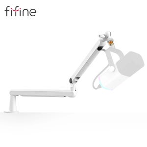 FIFINE 로우 프로파일 붐 암 마이크 스탠드(데스크 마운트/케이블 관리 포함), AM8 K688-White BM88W용 조정 가능한 마이크 붐