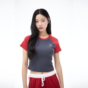 [키르시] 스몰 체리 컬러믹스 래글런 크롭 티셔츠 [네이비]