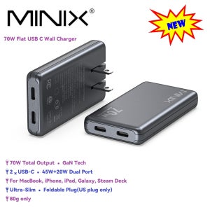 MINIX S70 초슬림 USB C 벽면 충전기, 아이폰/맥북/갤럭시용 고속 충전, 슬림 접이식 벽면 플러그 (미국 전용)