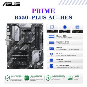 ASUS PRIME B550-PLUS AC-HES 마더보드 소켓 AM4 CPU DDR4 4866(오버클럭) 메모리 칩셋 B550 ATX 메인보드