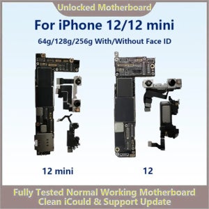 완벽하게 테스트된 정품 아이폰 12 12 미니 64g/128g/256g 잠금 해제된 메인보드 Face ID 클린 iCloud 지원 업데이트 가능