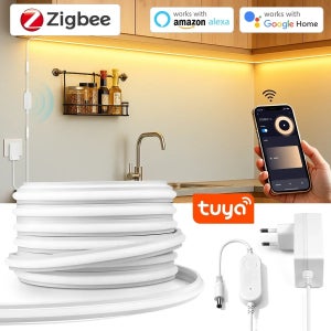 Zigbee 3.0 24V 네온 LED 스트립 라이트 APP 제어 밝기 조정 100% 순수 실리콘 튜브 주방 캐비닛 램프 Zigbee 스위치