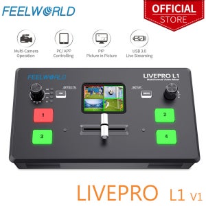 Do Brasil FEELWORLD LIVEPRO L1 V1 멀티 포맷 비디오 믹서 스위처 4xHDMI 입력 USB3.0 라이브 스트리밍 Youtube