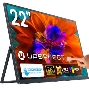 UPERFECT 22인치 2K 터치스크린 휴대용 모니터, HDMI Type C 듀얼 스피커, 노트북, Steam Deck Mac 폰, 미니 PC용 대형 게임용 컴퓨터 디스플레이