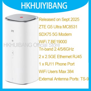 2025 ZTE 5G AI CPE G5 울트라 MC8531 WiFi 7 BE19000 라우터 듀얼 2.5G 포트 X75 5G 4G LTE CAT22 무선 심 모뎀 384 사용자 1
