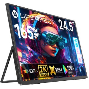 UPERFECT 24.5인치 2K 컴퓨터 디스플레이 165Hz HDMI 모니터 1440P QHD 100% sRGB FreeSync HDR IPS 대형 모바일 스크린 (킥스탠드 포함