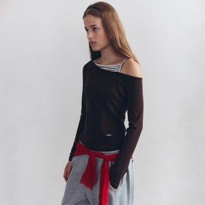 [로라로라] UNBALANCE STRIPE LONG SLEEVE BROWN