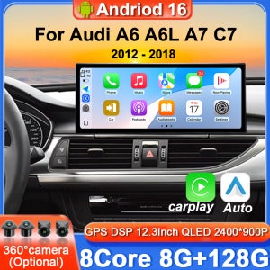 아우디 A6 A6L A7 C7 2012-2018 안드로이드 16 12.3인치 터치스크린 카플레이 스테레오 라디오 자동차 모니터 멀티미디어 GPS 네비게이션
