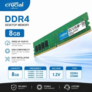 Crucial Memoria 데스크탑 RAM DDR4 8GB 3200MHz 2400 2133 2666MHz DIMM 288핀 PC4-21300 19200 PC4-25600 1700
