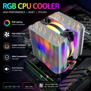 6개의 히트 파이프 쿨러 CPU 팬 90MM 공랭식 프로세서 RGB 쿨링 팬 (인텔 LGA2011-3 X79 X99 E5 2066 115X 1200 1700 AM4 AM5용)