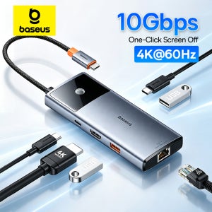 베이스어스 USB C 허브 HDMI 4K 60Hz 6-in-1 어댑터 고속 10Gbps USB 3.2 스플리터 타입 C PD100W RJ45 포트 포함 노트북 맥북 프로 에어 허브