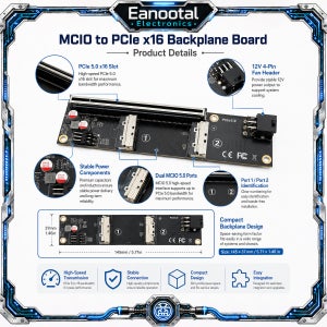 PCIe 5.0 X16 분할 라이저 키트, 듀얼 MCIO 8i GPU 확장 어댑터(백플레인 케이블 포함), 서버/워크스테이션용