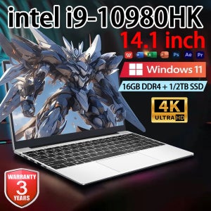 새로운 14.1인치 노트북 인텔 코어 I9 10980HK 윈도우 11 프로 16GB 2TB 게이밍 노트북 컴퓨터 PC 게이머용 사무용 울트라 슬림 노트북