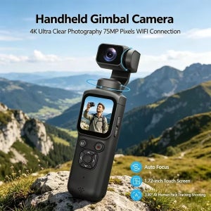 HJD-05 4K 액션 카메라 330 °   얼굴 추적 짐벌 스테빌라이저 75MP 픽셀 WiFi 기능 포켓 짐벌 카메라 (브이로그용)