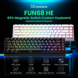아코 몬스긱 FUN68 HE 마그네틱 키보드 65% 래피드 트리거 0.005mm 8000Hz ARGB USB/무선 게이밍 커스텀 키보드 (게이머용)