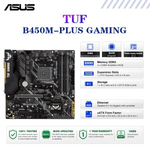 ASUS TUF B450M-PLUS 게이밍 마더보드 소켓 AM4 Ryzen 5000/4000/3rd/2nd/1st 시리즈 DDR4 4400 메모리 칩셋 B450 메인보드