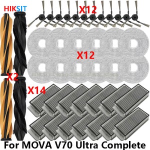 MOVA V70 울트라 완전 자동 진공 청소기 교체 부품 호환 가능: 메인 롤러, 사이드 브러시, HEPA 필터, 걸레 천, 예비 부품