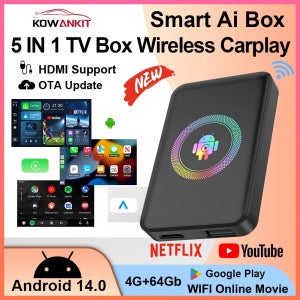 코완킷 4+64G 안드로이드 14 무선 카플레이 AI 박스 스마트 5 in 1 HDMI 플러그 앤 플레이 안드로이드 오토 차량용 TV 박스 유튜브 넷플릭스 2026 지원