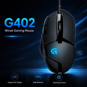로지텍 G402 저가형 e스포츠 마우스: 4000 DPI, 8개의 매크로 - 퓨전 엔진의 안정적인 트래킹, 초보 PC 게이머를 위한 가벼운 108g 무게