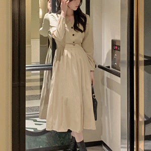 [하객룩][단추포인트♥][MADE] 아티즈 뒷밴딩 핀턱 플리츠롱원피스(44~100) (가을-가을원피스-간절기원피스-하객룩-모임룩-격식룩-데이트룩-모임룩-빅사이즈원피스-가을하객룩-졸