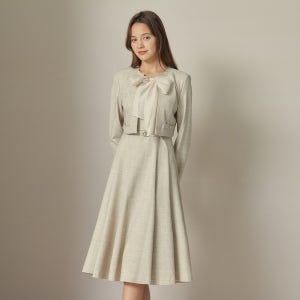 [JJ지고트] 스트랩 포인트 라운드넥 원피스 +재킷 세트 (MELANGE BEIGE) GRAM0OP941