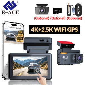 E-ACE 4K+2.5K 차량용 운전 기록 장치 내장형 WiFi GPS 앱 제어 터치스크린 24시간 주차 모니터링 WDR 야간 투시 루프 녹화