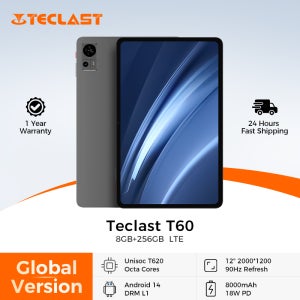 테클라스트 T60 12인치 2K 태블릿 안드로이드 14 8GB+12GB 램 256GB 롬 T620 옥타코어 8000mAh 18W PD 고속 충전 4G VoLTE GPS 태블릿