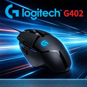 로지텍 G402 하이페리온 퓨리 유선 게이밍 마우스: 4000 DPI 8개 매크로 버튼 - 퓨전 엔진 500 IPS 1ms 응답 속도로 PC FPS 게임에 적합